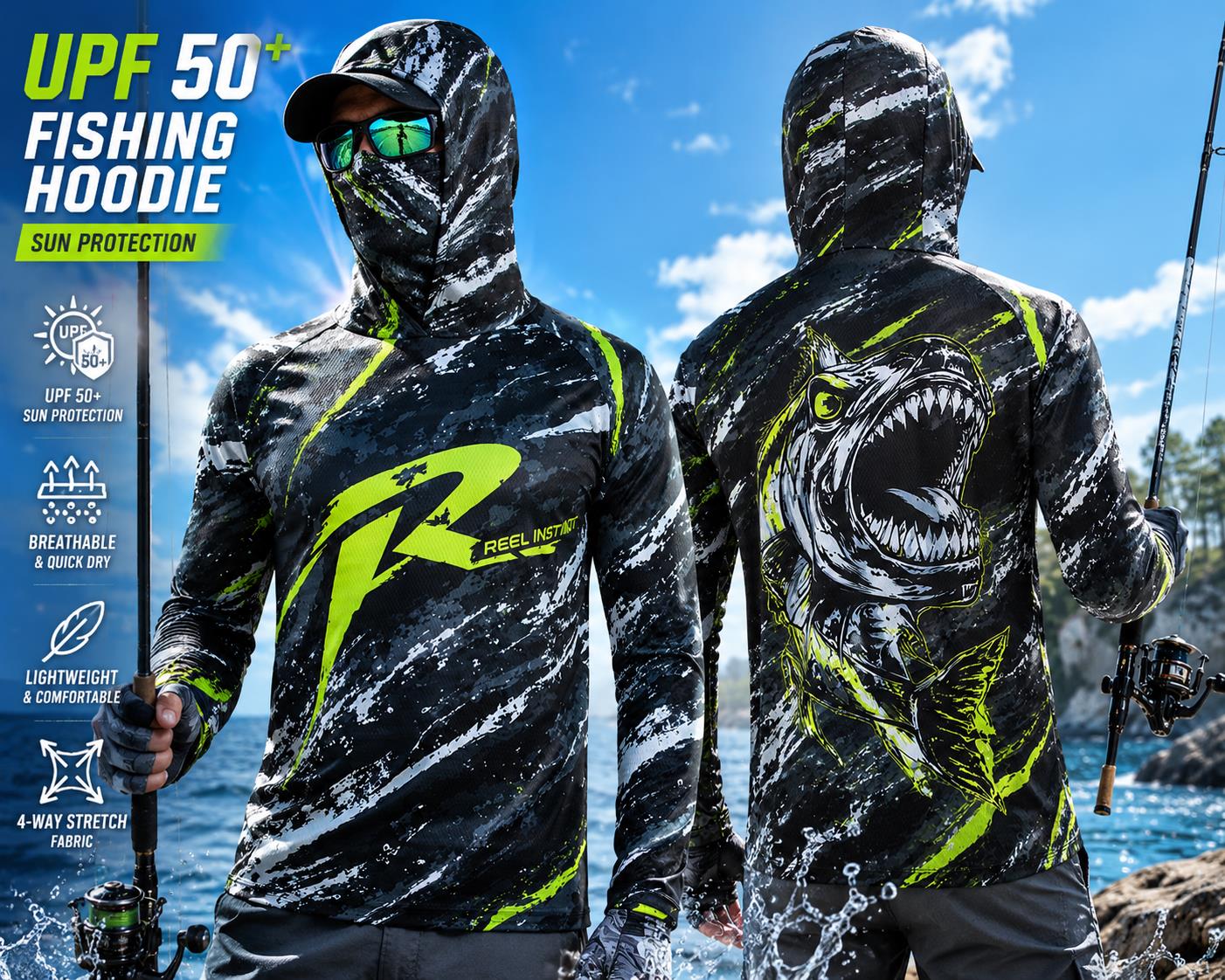 Kaos Pancing Pria Berkerudung, - Fishing Hoodie ulasan dan harga